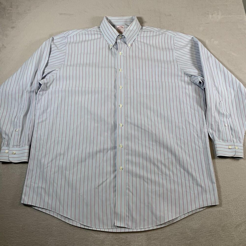 Brooks Brothers‎ Original Polo Shirt Mens 18 6/7 Blue Striped Button Up Non-Iron